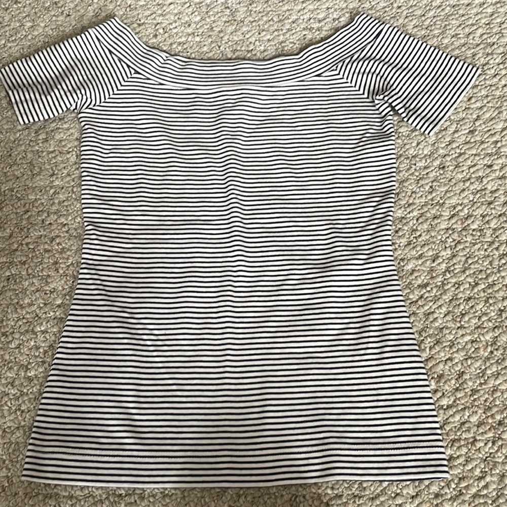 J. Crew Factory Navy and white striped top- very stretchy and comfortable